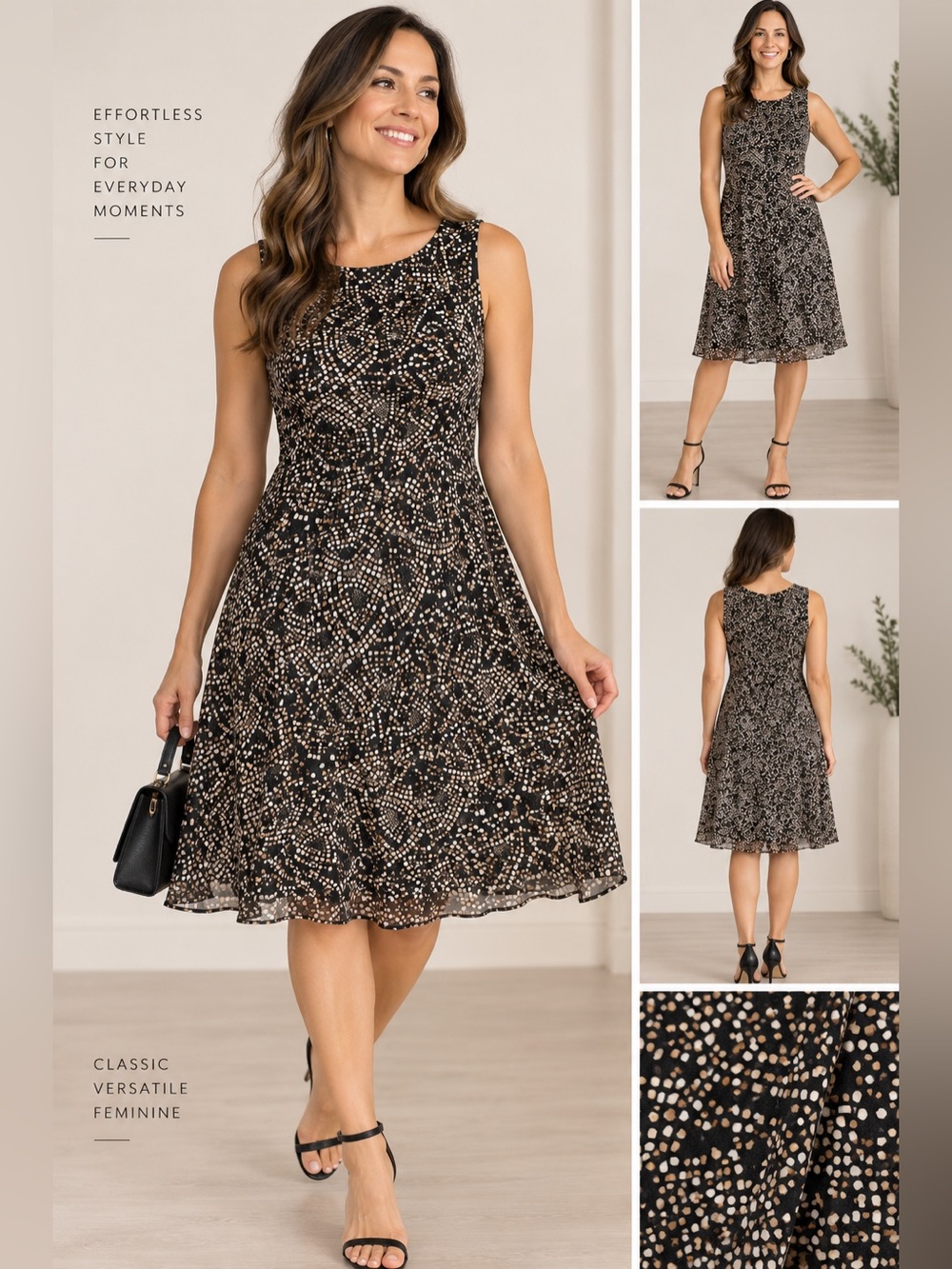 Studio I Black and Tan Midi Dress